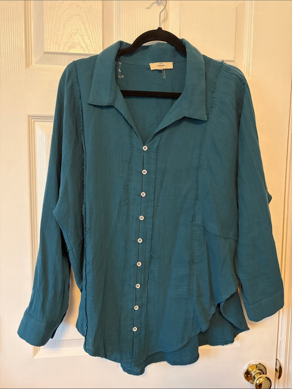 entro Teal Button-Down Long-Sleeve Shirt